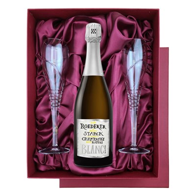 Louis Roederer Brut Nature Champagne 75cl in Red Luxury Presentation Set With Flutes